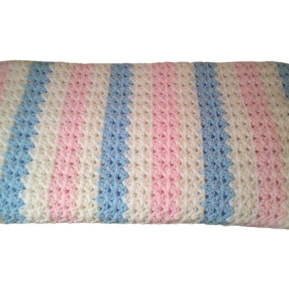 Baby Blanket Sofa Throw Handmade Rainbow Crochet Afghan Blanket Size 60x108 - Picture 1 of 7